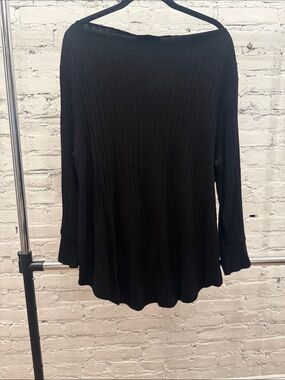 Lane Bryant Black Ribbed Boatneck Long-Sleeve Top